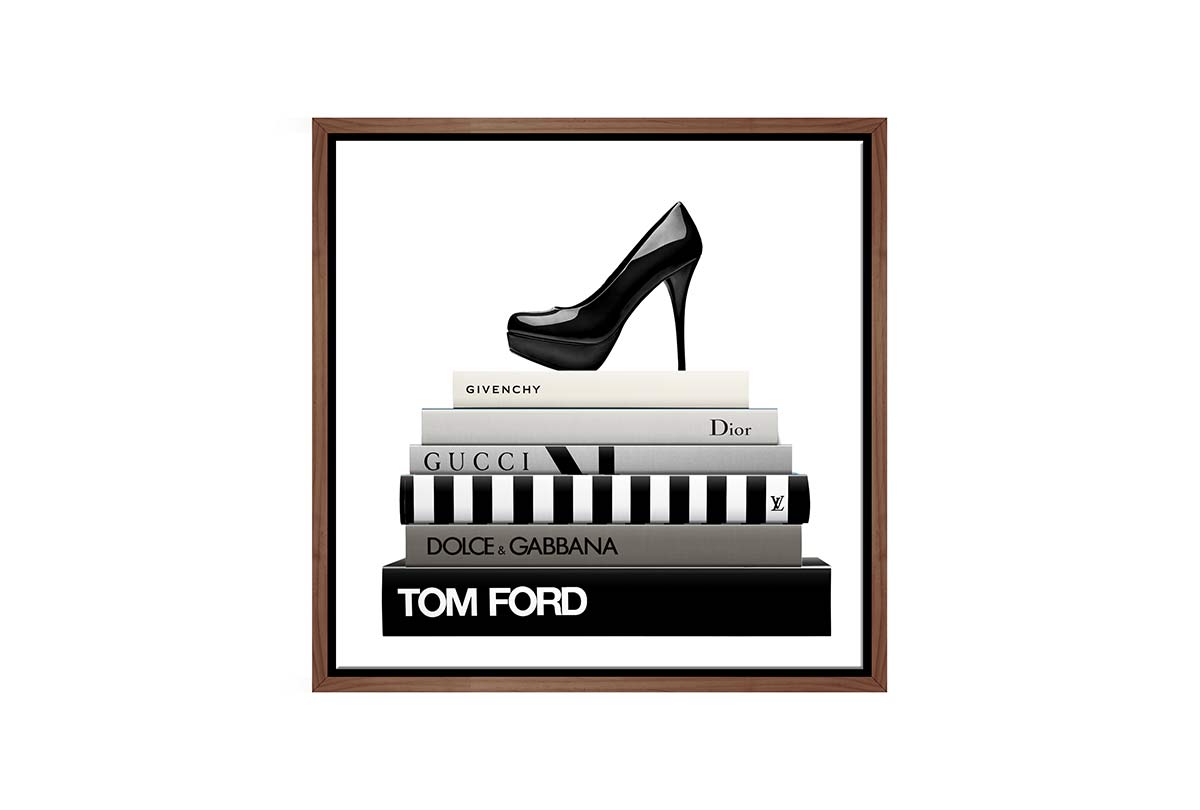 Fashion Books with Stiletto | Fashion Canvas Wall Art Print - Final Touch Decor