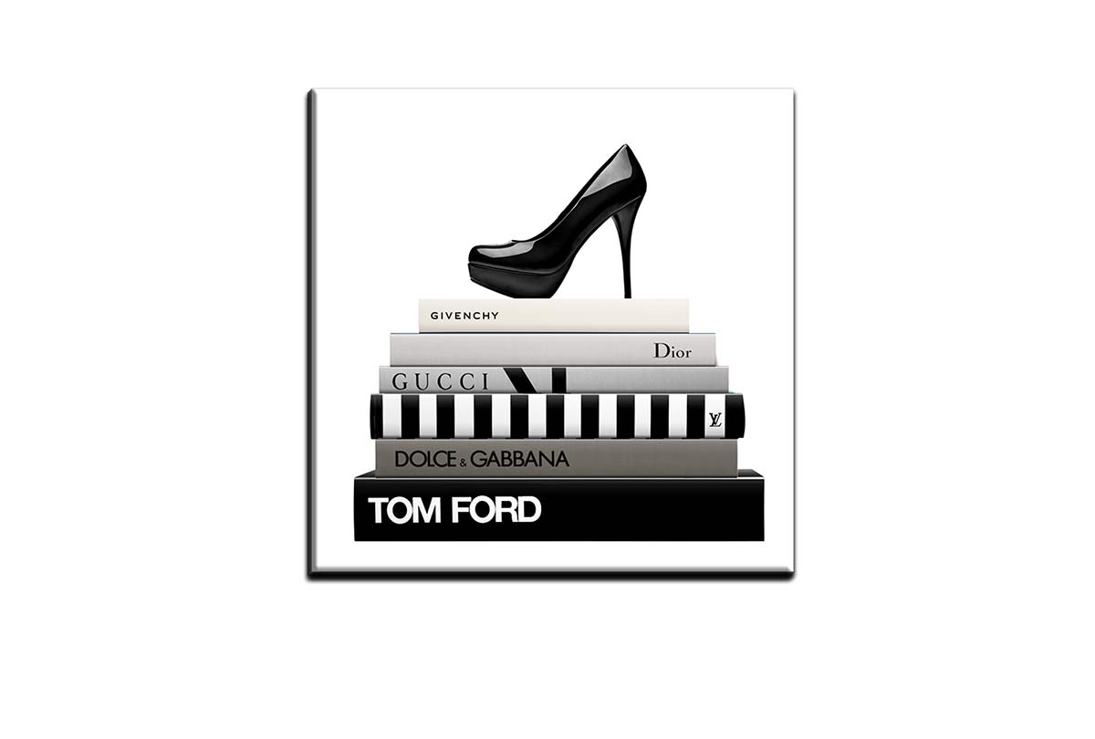 Fashion Books with Stiletto | Fashion Canvas Wall Art Print - Final Touch Decor