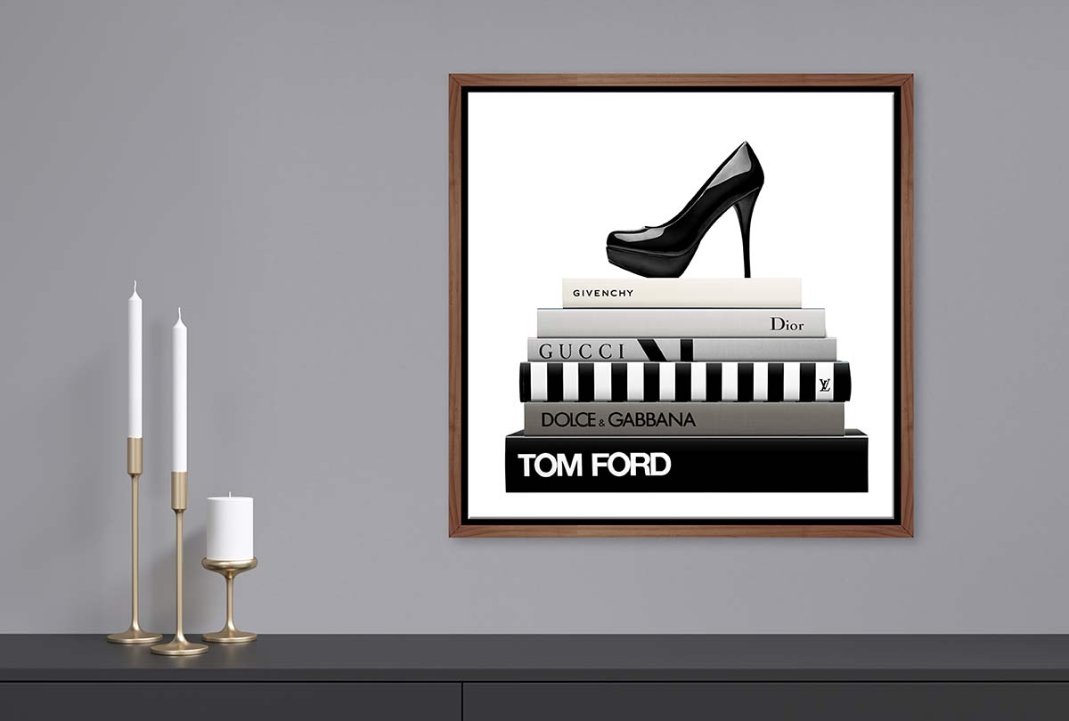 Fashion Books with Stiletto | Fashion Canvas Wall Art Print - Final Touch Decor