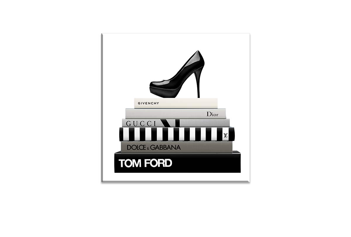 Fashion Books with Stiletto | Fashion Canvas Wall Art Print - Final Touch Decor