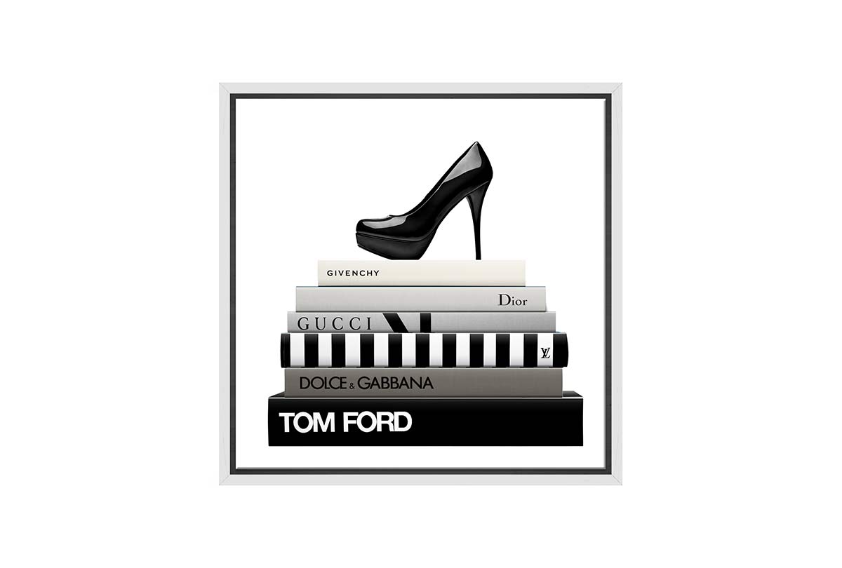 Fashion Books with Stiletto | Fashion Canvas Wall Art Print - Final Touch Decor
