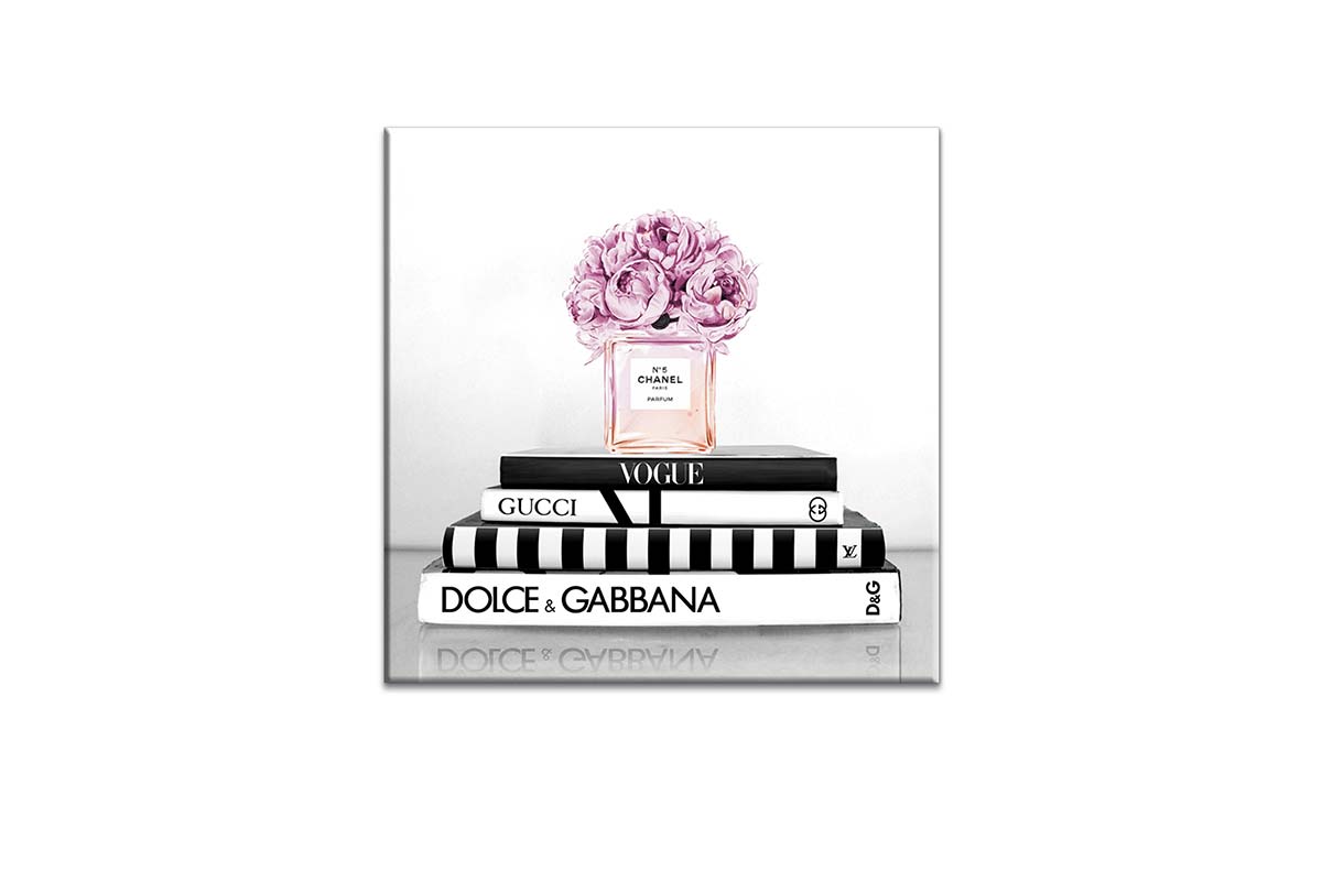 Fashion Books with Chanel Perfume 2 | Fashion Canvas Wall Art Print - Final Touch Decor