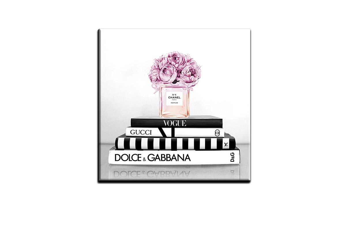 Fashion Books with Chanel Perfume 2 | Fashion Canvas Wall Art Print - Final Touch Decor