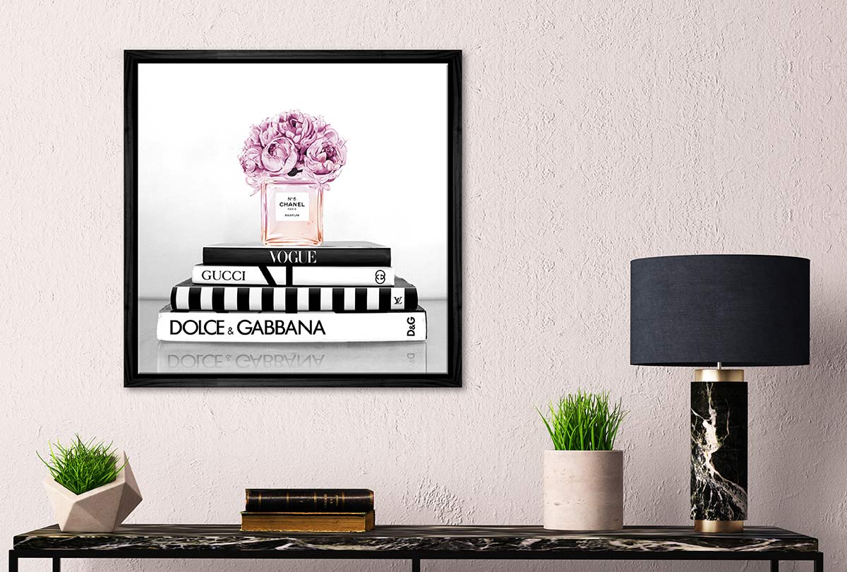 Fashion Books with Chanel Perfume 2 | Fashion Canvas Wall Art Print - Final Touch Decor