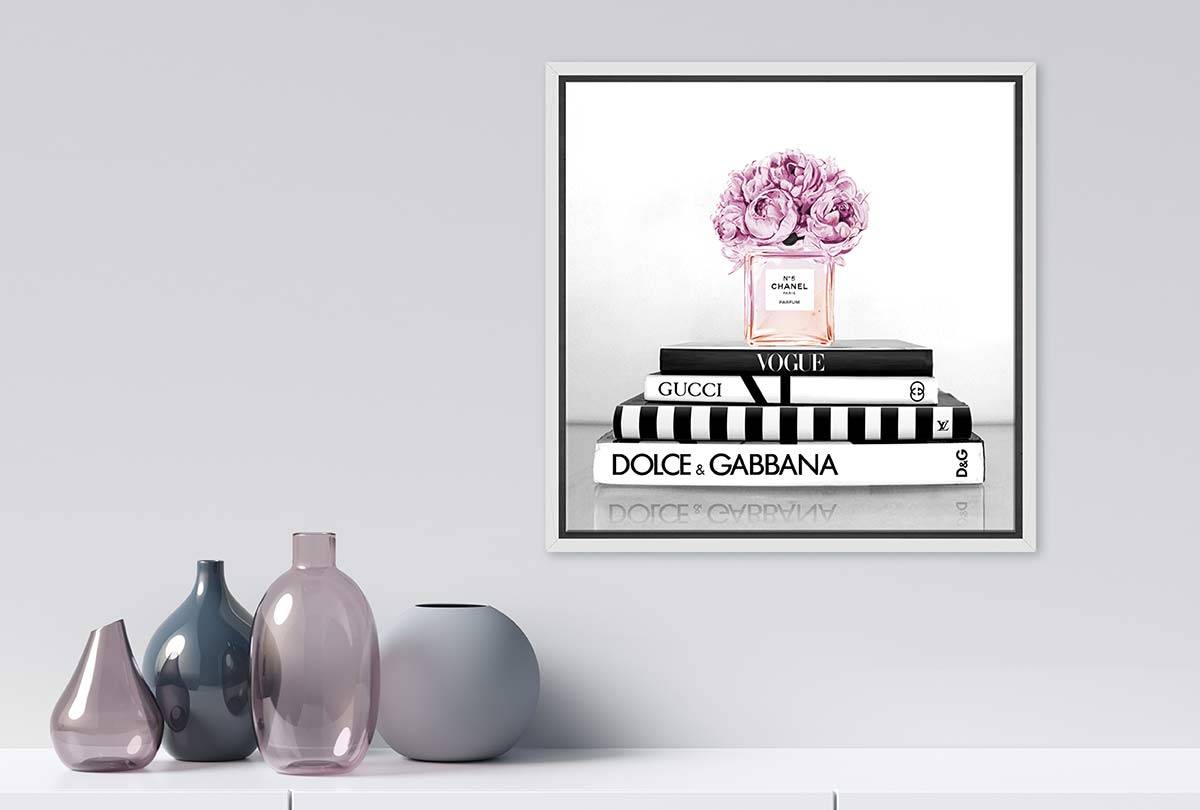 Fashion Books with Chanel Perfume 2 | Fashion Canvas Wall Art Print - Final Touch Decor