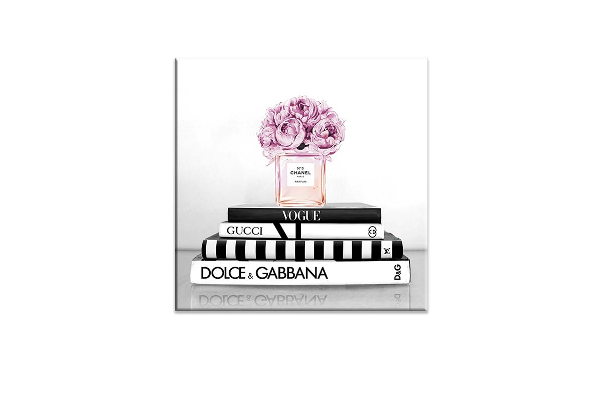 Fashion Books with Chanel Perfume 2 | Fashion Canvas Wall Art Print - Final Touch Decor