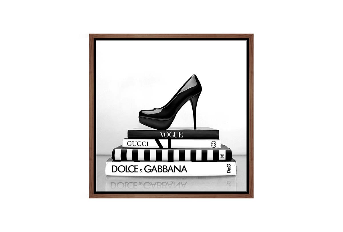 Fashion Books with Stiletto 2 | Fashion Canvas Wall Art Print - Final Touch Decor