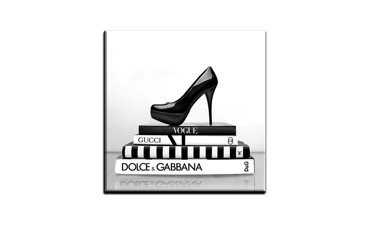 Fashion Books with Stiletto 2 | Fashion Canvas Wall Art Print - Final Touch Decor