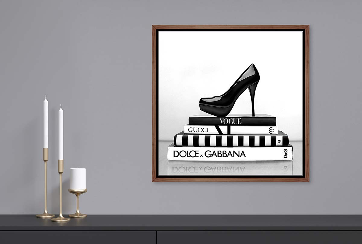 Fashion Books with Stiletto 2 | Fashion Canvas Wall Art Print - Final Touch Decor