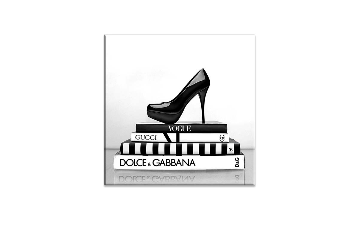 Fashion Books with Stiletto 2 | Fashion Canvas Wall Art Print - Final Touch Decor