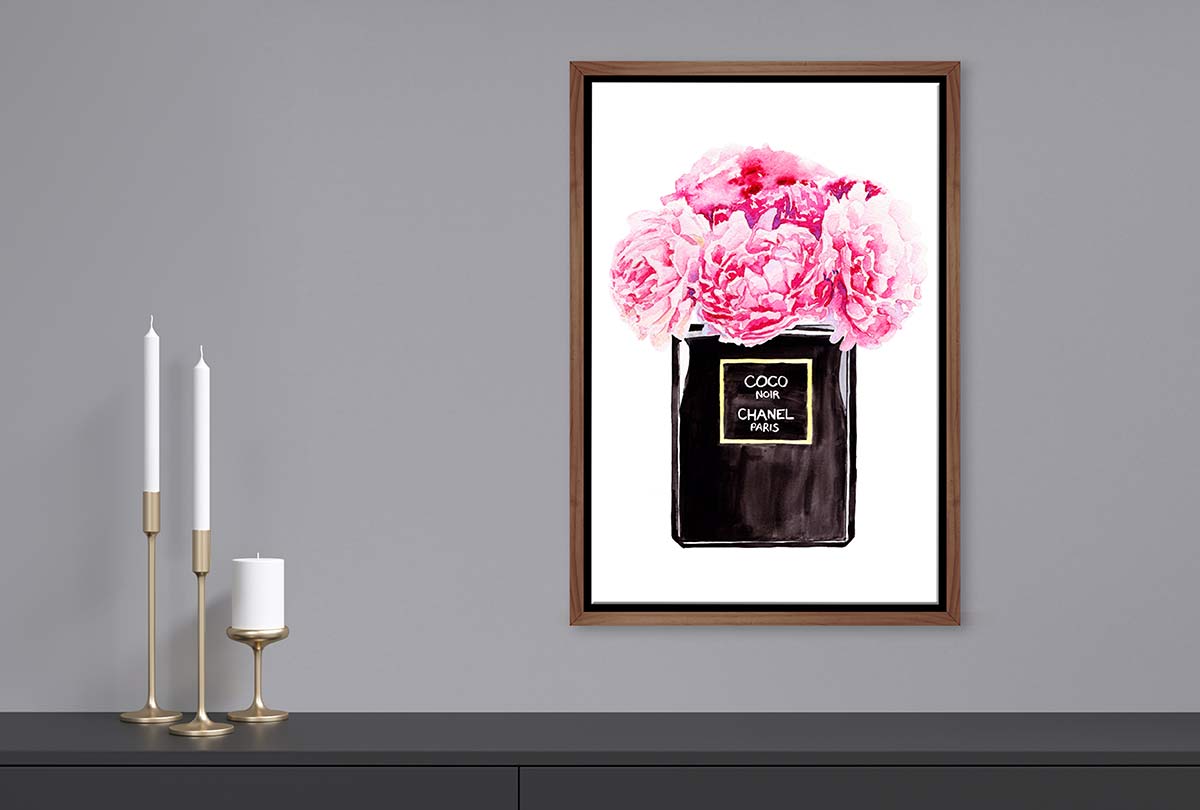 Perfume Bottle Pink Flowers | Fashion Canvas Wall Art Print - Final Touch Decor