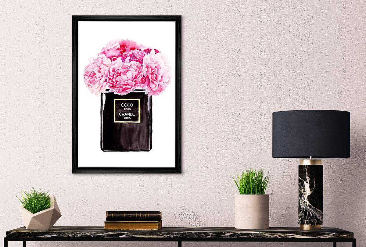 Perfume Bottle Pink Flowers | Fashion Canvas Wall Art Print - Final Touch Decor