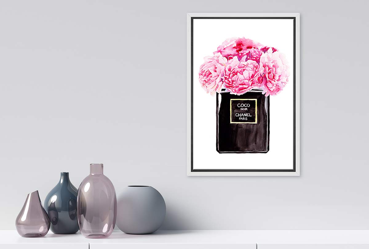 Perfume Bottle Pink Flowers | Fashion Canvas Wall Art Print - Final Touch Decor
