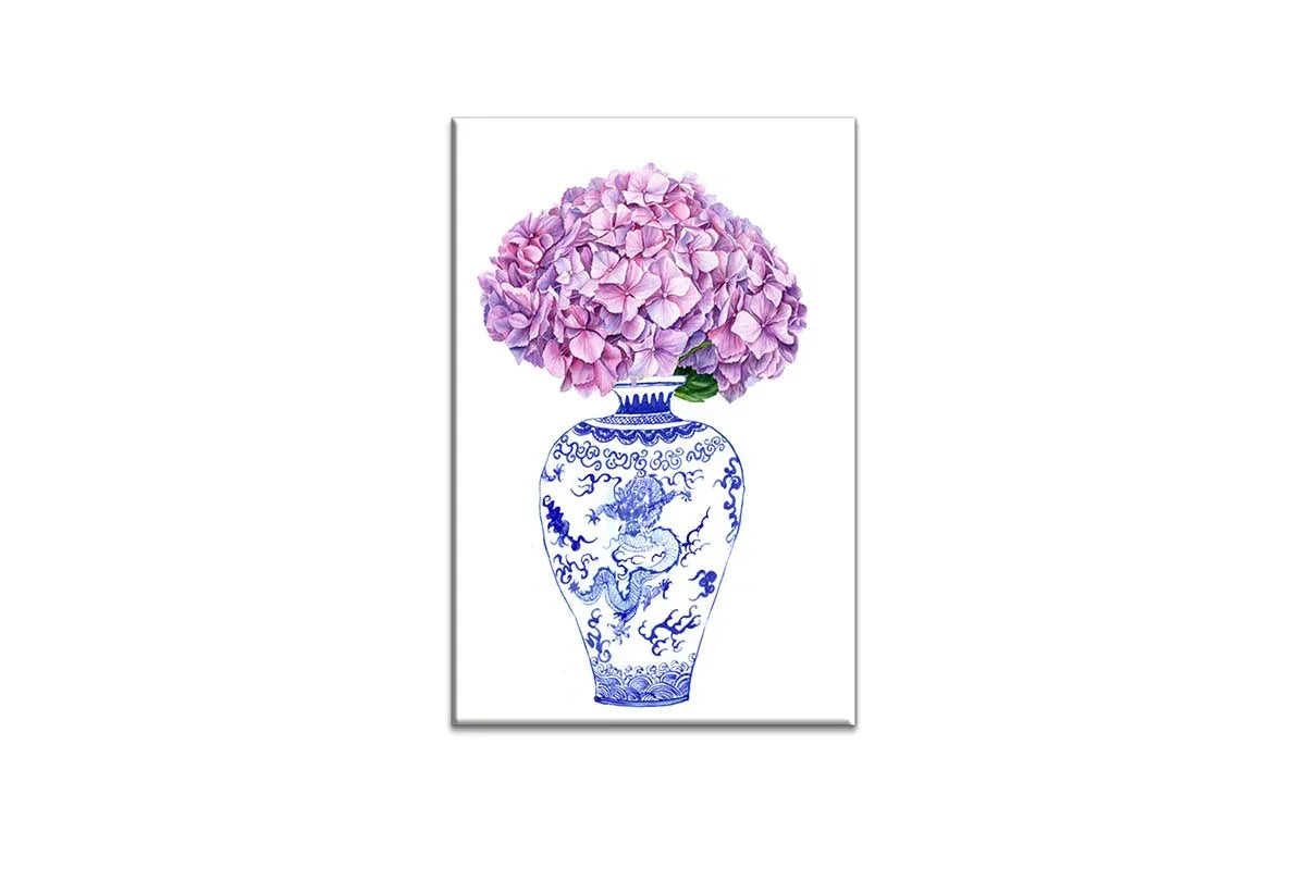 Blue White Vase Mauve Flowers | Hamptons Canvas Wall Art Print - Final Touch Decor