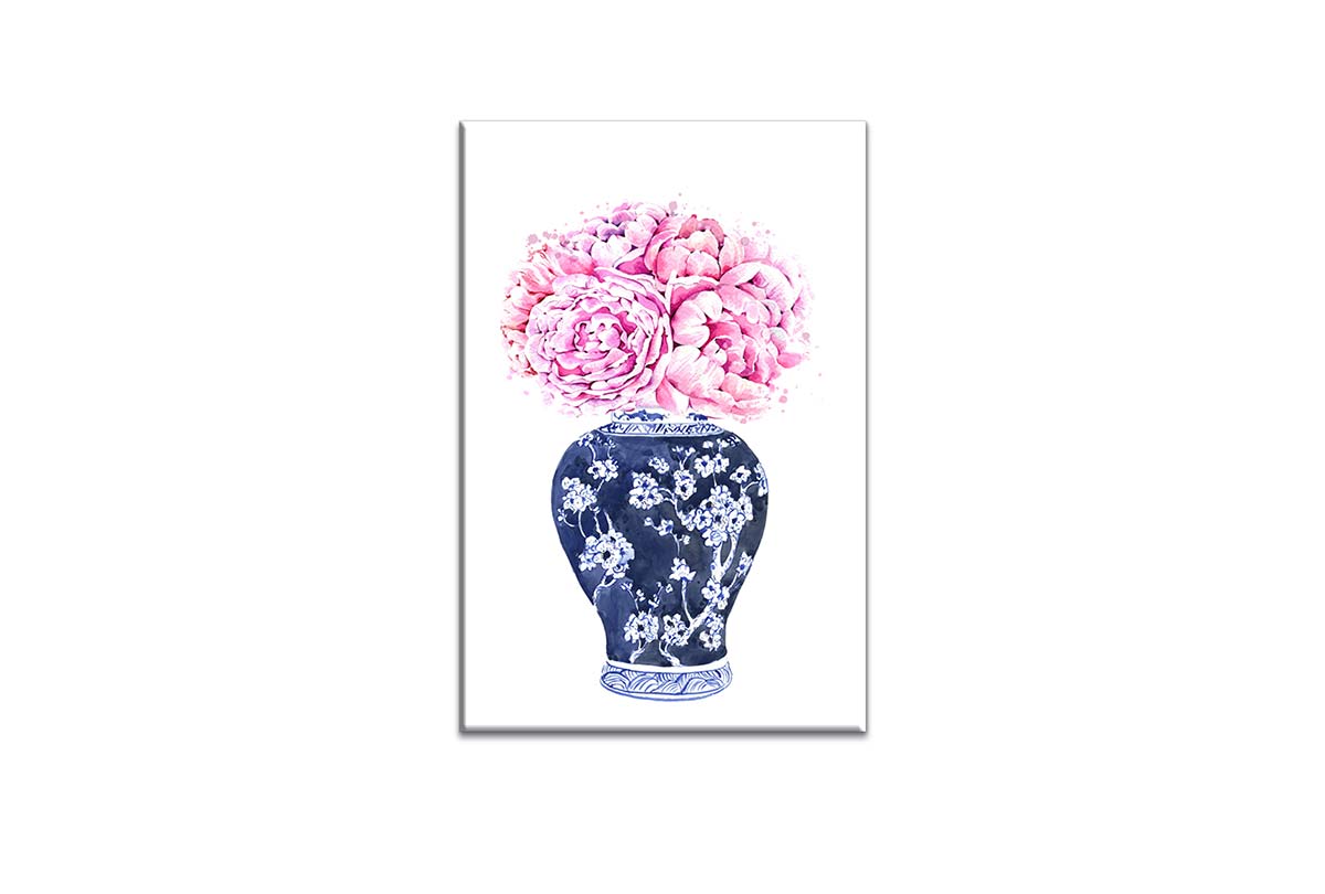 Chinoiserie Vase Pink Flowers | Hamptons Canvas Wall Art Print - Final Touch Decor