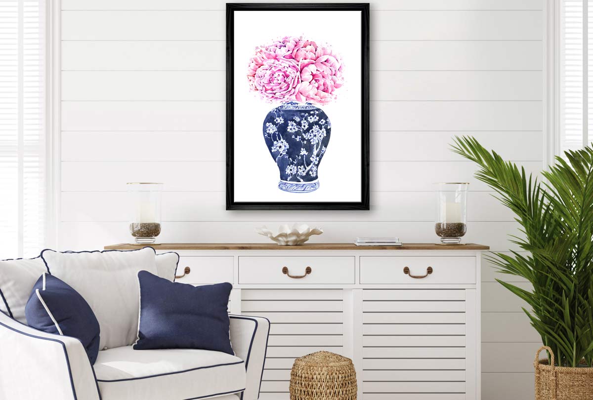 Chinoiserie Vase Pink Flowers | Hamptons Canvas Wall Art Print - Final Touch Decor