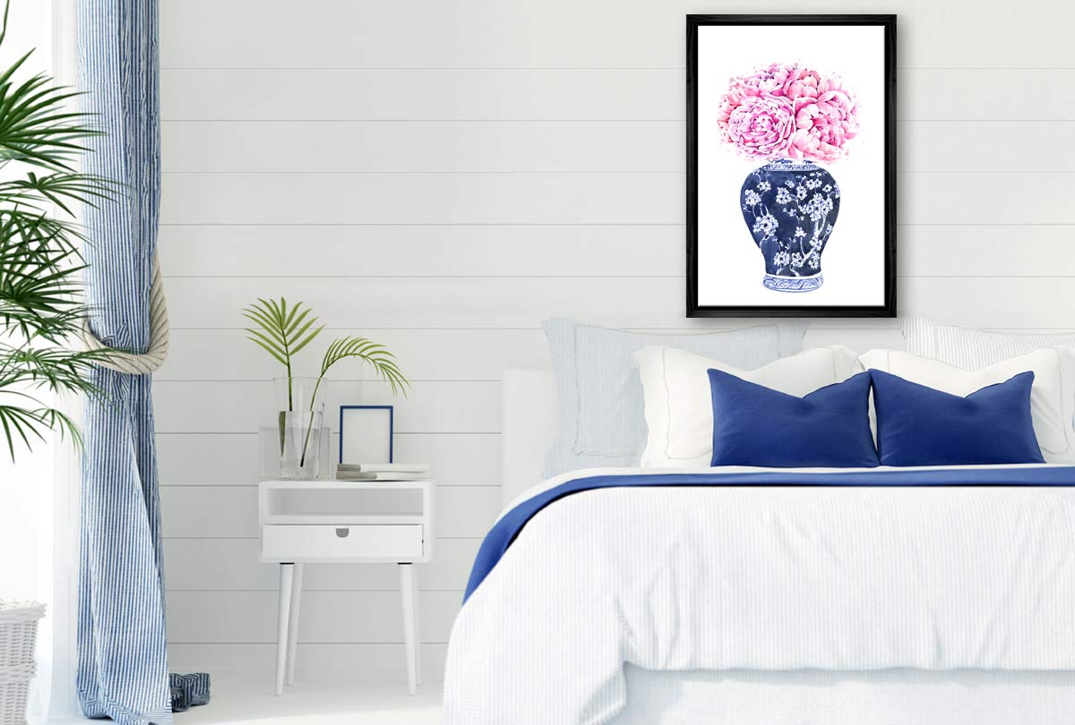 Chinoiserie Vase Pink Flowers | Hamptons Canvas Wall Art Print - Final Touch Decor