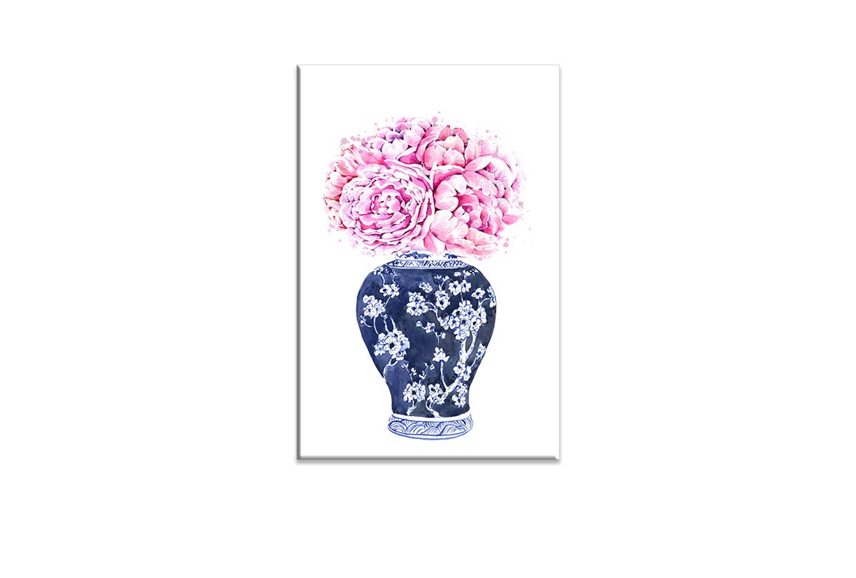 Chinoiserie Vase Pink Flowers | Hamptons Canvas Wall Art Print - Final Touch Decor
