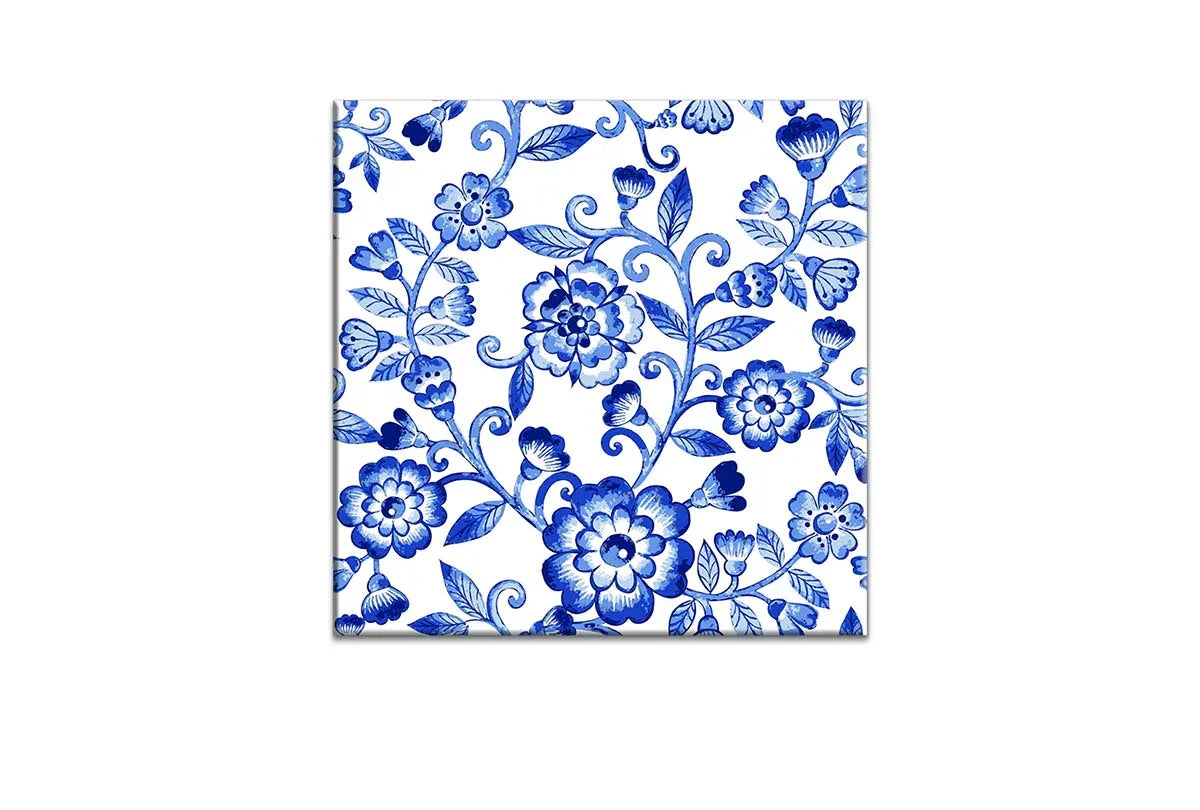 Blue White Flower Pattern | Hamptons Canvas Wall Art Print - Final Touch Decor
