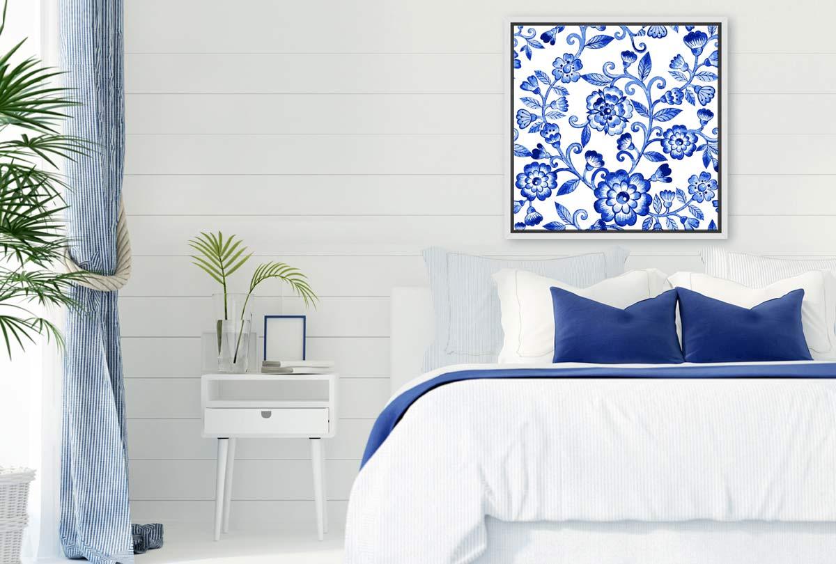 Blue White Flower Pattern | Hamptons Canvas Wall Art Print - Final Touch Decor