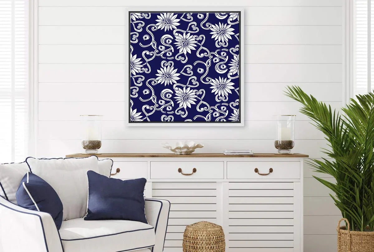 Navy White Pattern 2 | Hamptons Canvas Wall Art Print - Final Touch Decor
