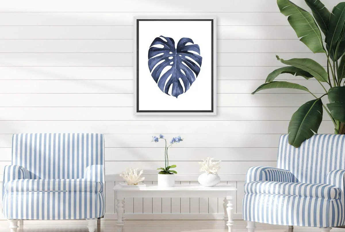 Blue Monstera Leaf | Hamptons Canvas Wall Art Print - Final Touch Decor