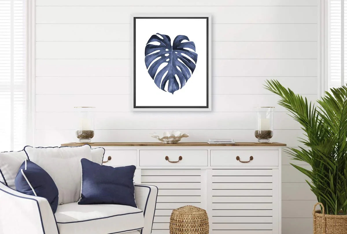 Blue Monstera Leaf | Hamptons Canvas Wall Art Print - Final Touch Decor
