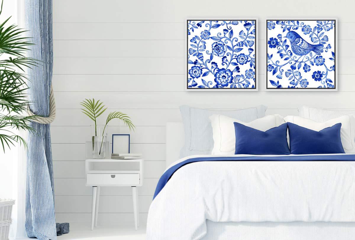 Blue White Flower Pattern | Hamptons Canvas Wall Art Print - Final Touch Decor