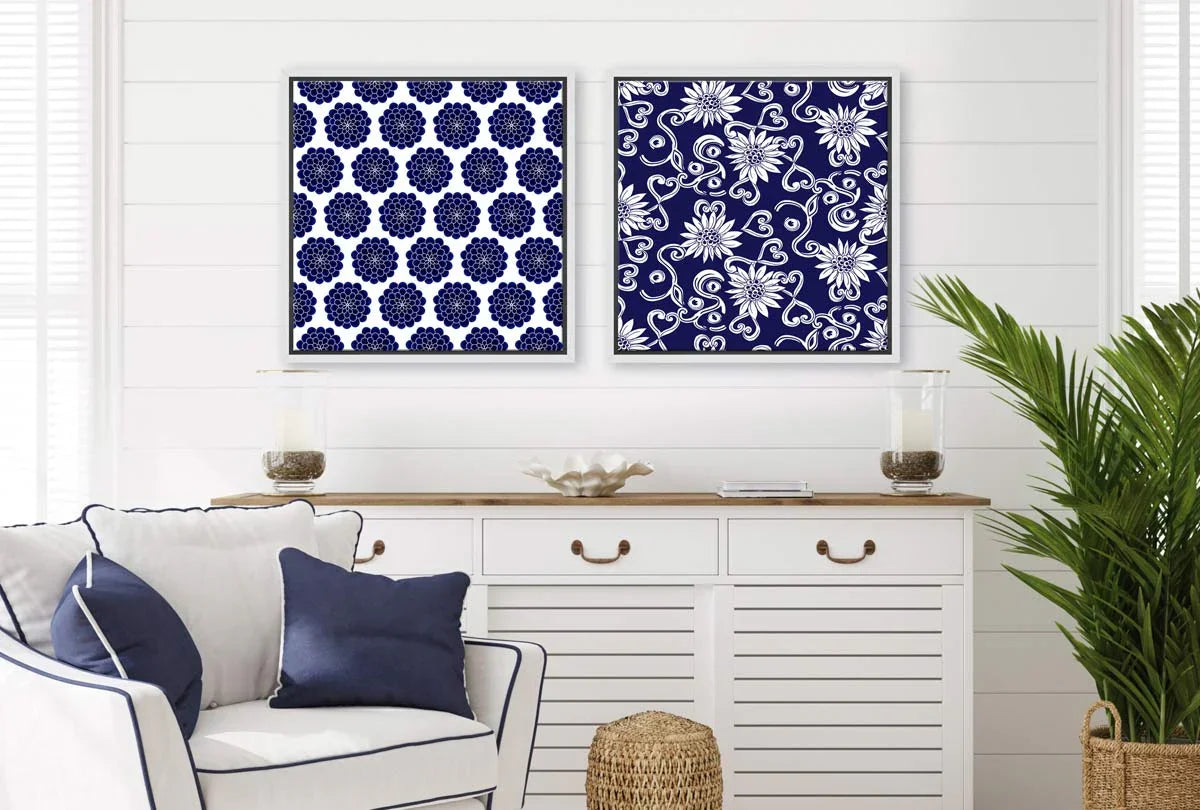 Navy White Pattern 2 | Hamptons Canvas Wall Art Print - Final Touch Decor