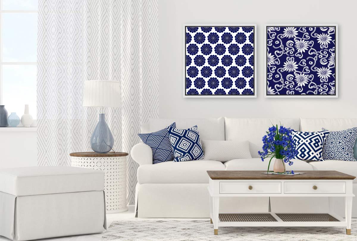 Navy White Pattern 2 | Hamptons Canvas Wall Art Print - Final Touch Decor