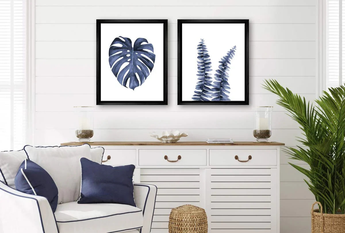 Blue Monstera Leaf | Hamptons Canvas Wall Art Print - Final Touch Decor