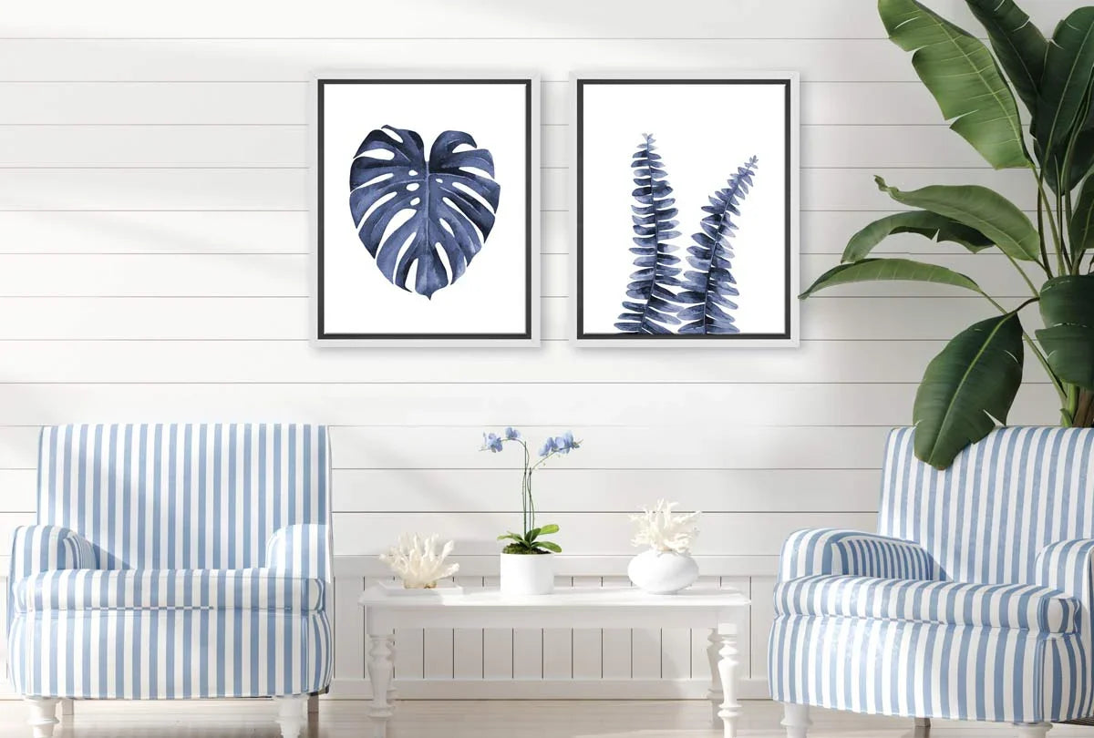 Blue Monstera Leaf | Hamptons Canvas Wall Art Print - Final Touch Decor