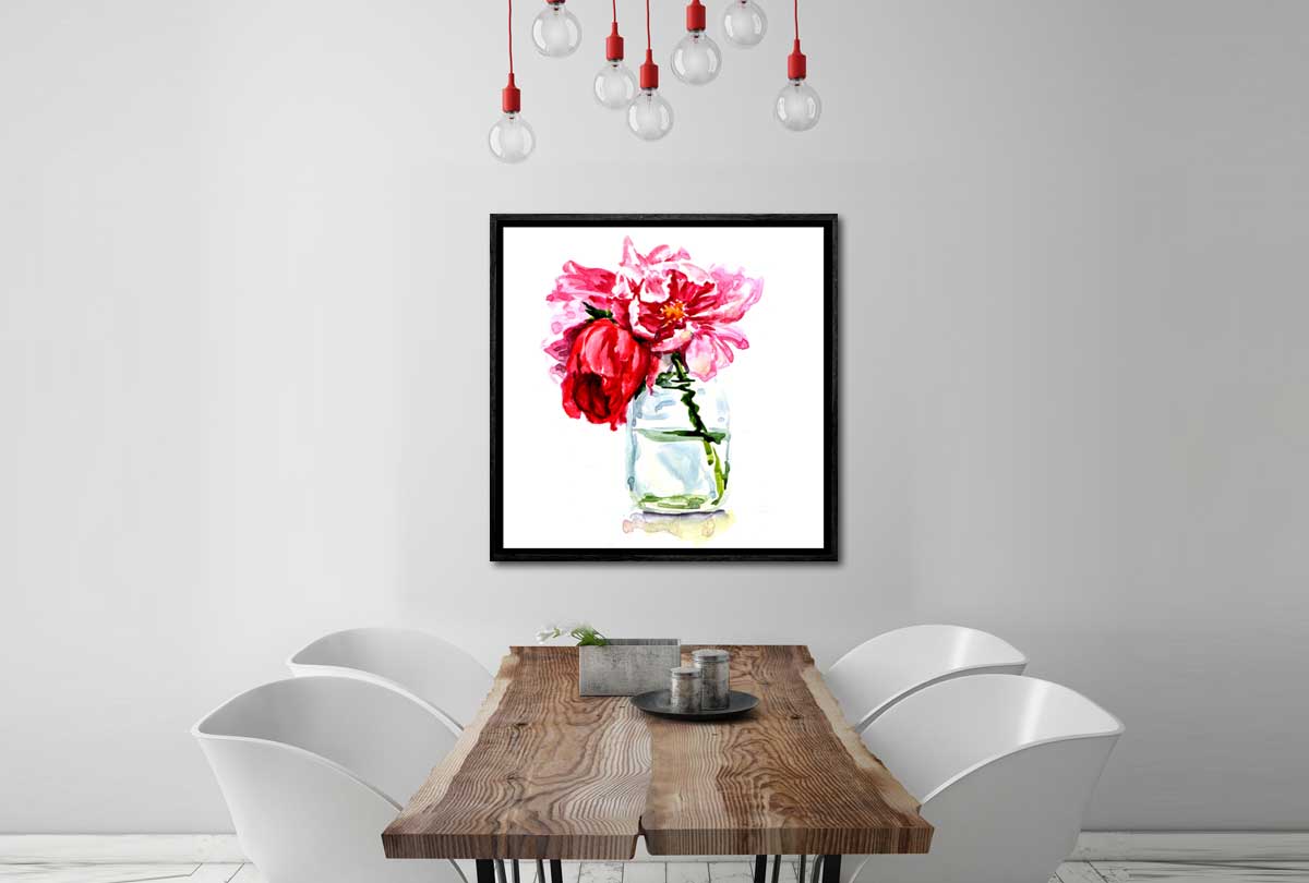 Pink Flowers In Jar | Floral Canvas Wall Art Print - Final Touch Decor