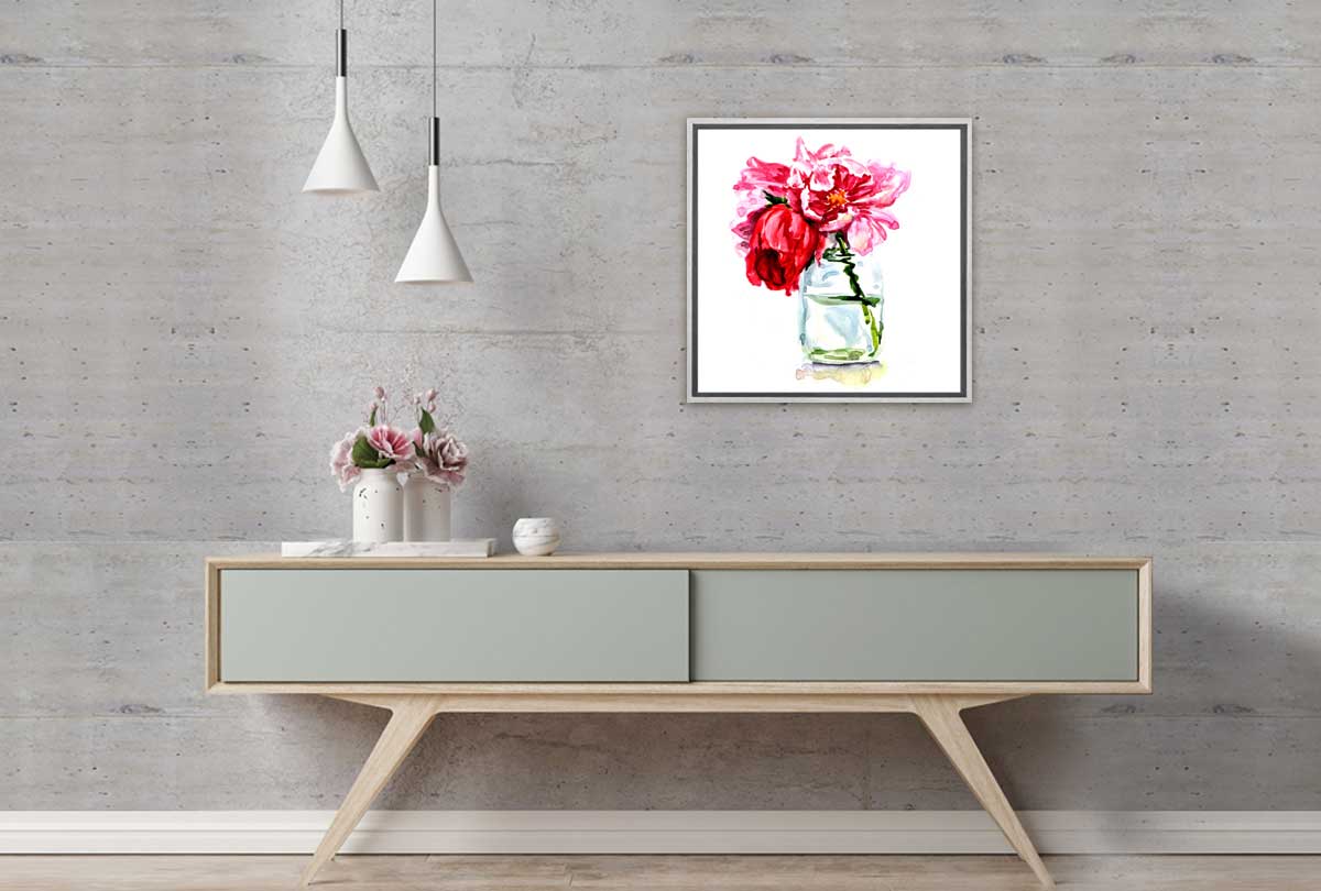 Pink Flowers In Jar | Floral Canvas Wall Art Print - Final Touch Decor
