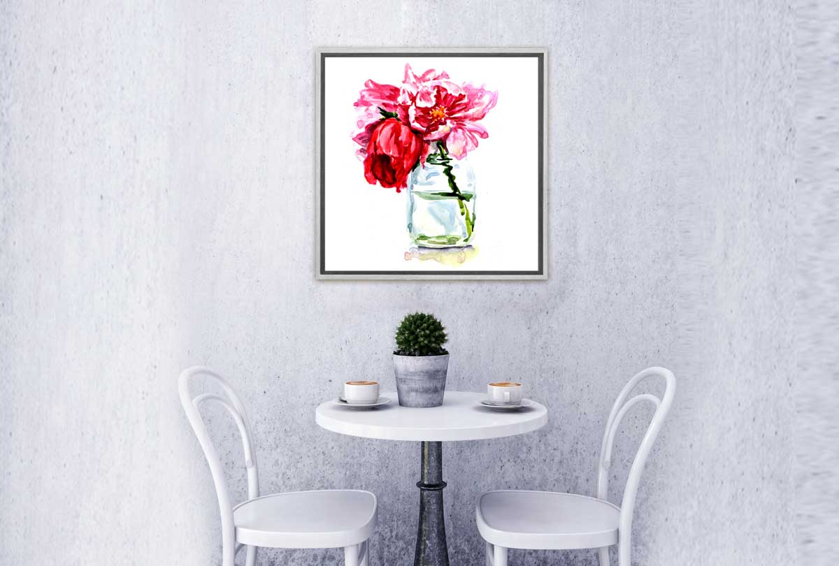 Pink Flowers In Jar | Floral Canvas Wall Art Print - Final Touch Decor