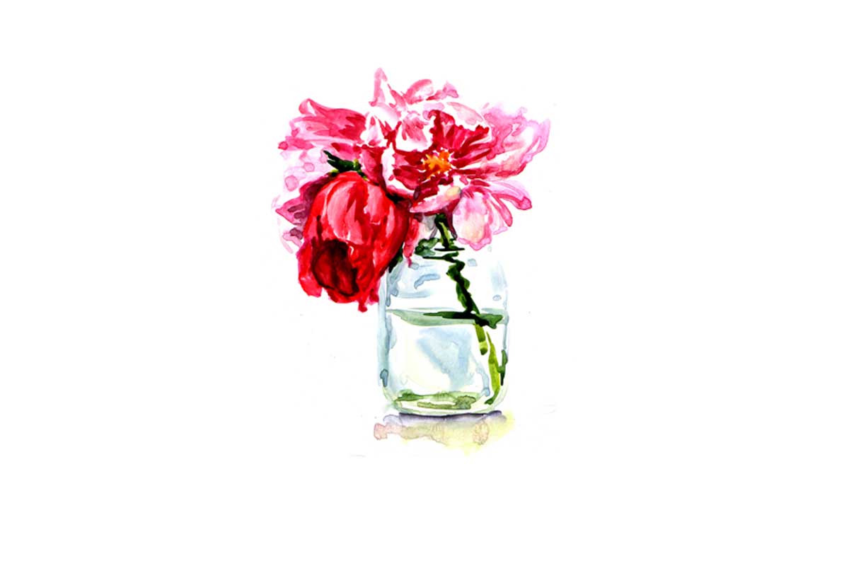 Pink Flowers In Jar | Floral Canvas Wall Art Print - Final Touch Decor