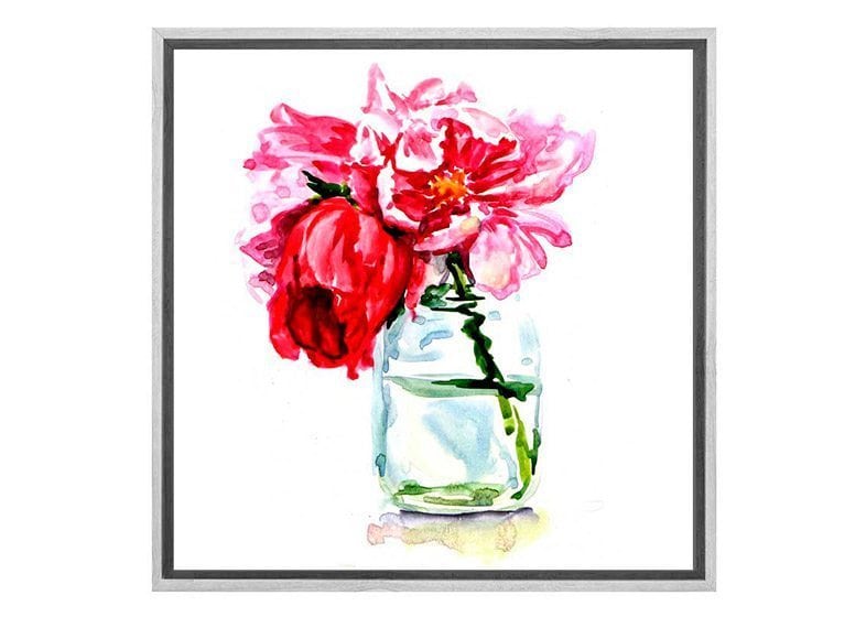 Pink Flowers In Jar | Floral Canvas Wall Art Print - Final Touch Decor