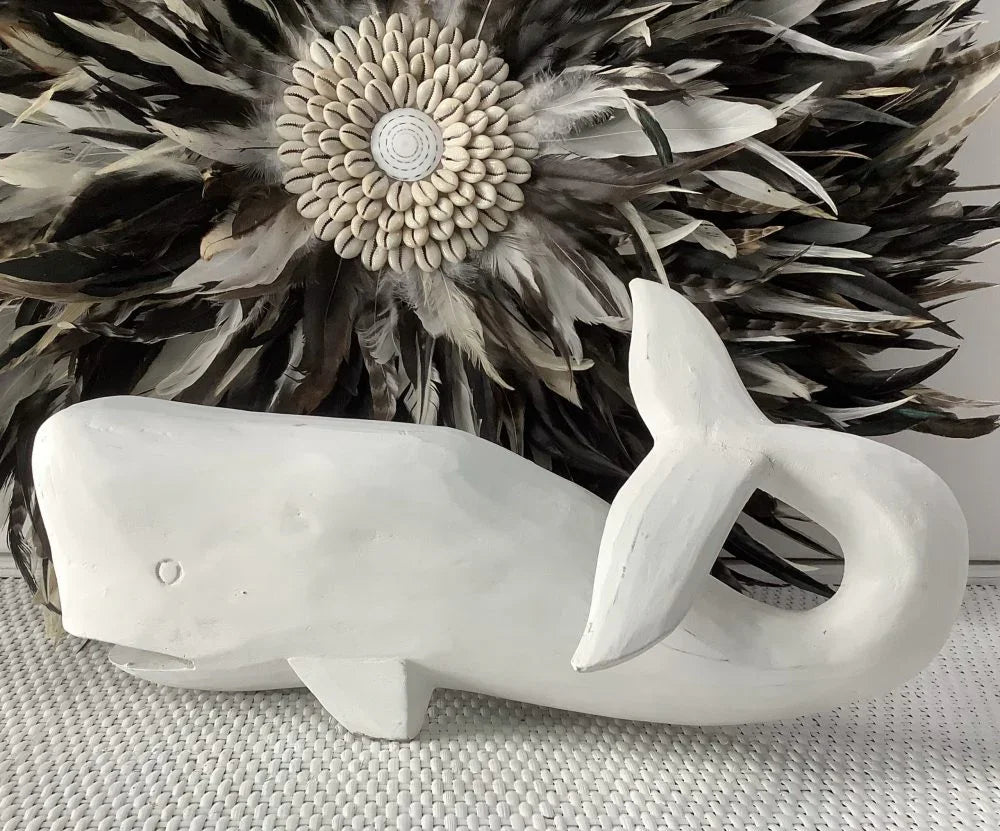 Large Wooden Decorative White Whale - Final Touch Decor