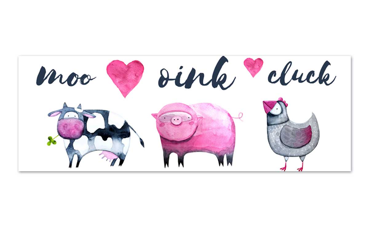 Cow, Pig, Chick In Watercolour | Kids Farm Animal Print | Canvas Wall Art Decor - Final Touch Decor