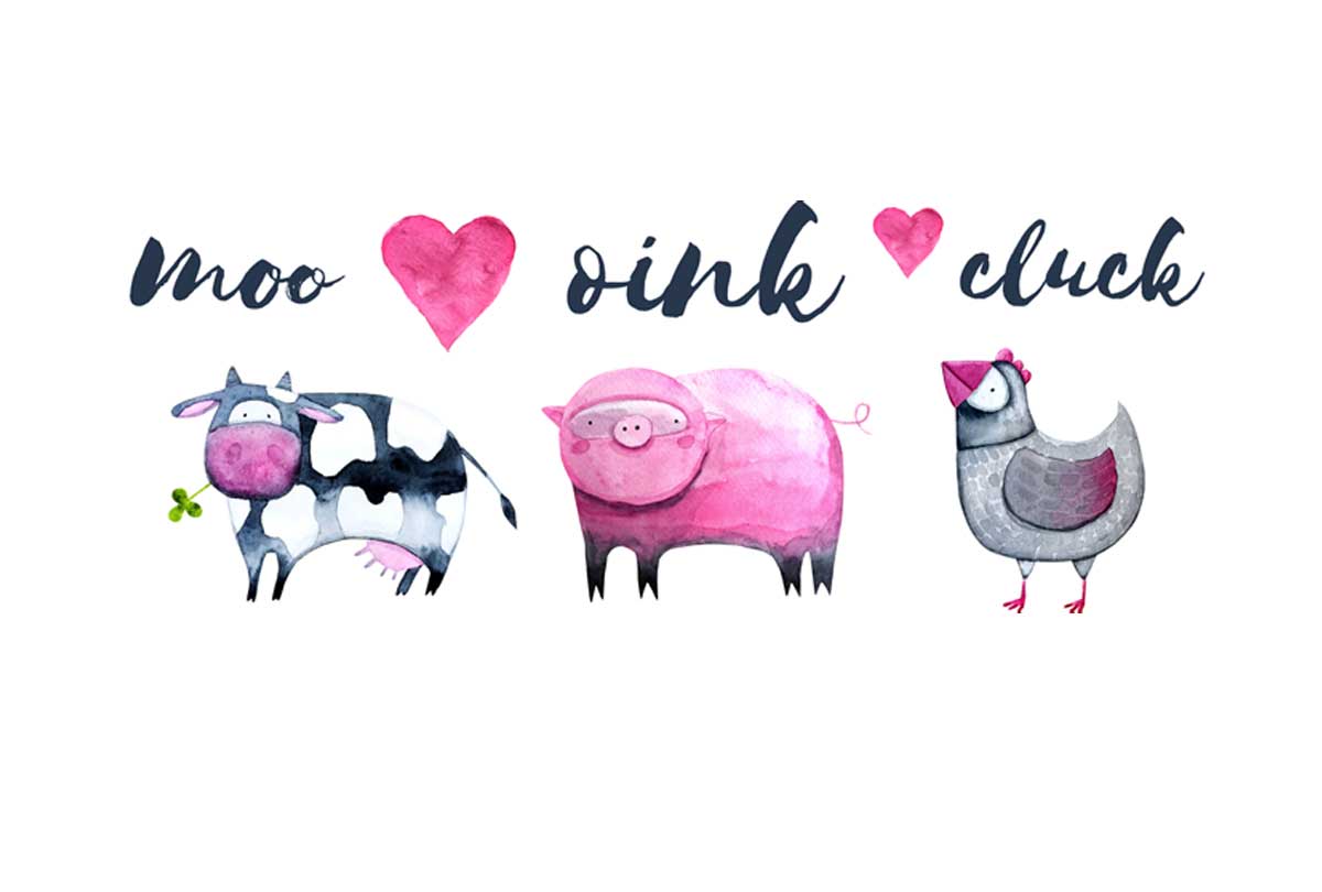 Cow, Pig, Chick In Watercolour | Kids Farm Animal Print | Canvas Wall Art Decor - Final Touch Decor