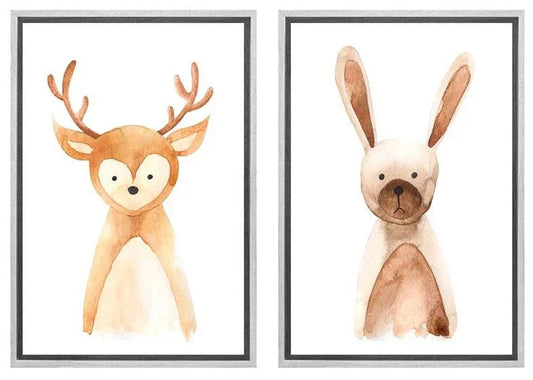 Deer & Bunny | Kids Woodland Animal Print Set | Canvas Wall Art Decor - Final Touch Decor