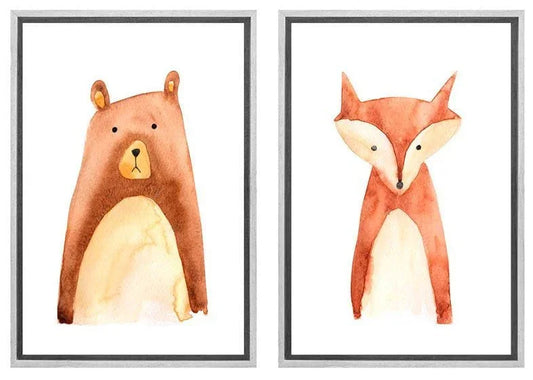 Bear & Fox | Kids Woodland Animal Print Set | Canvas Wall Art Decor - Final Touch Decor
