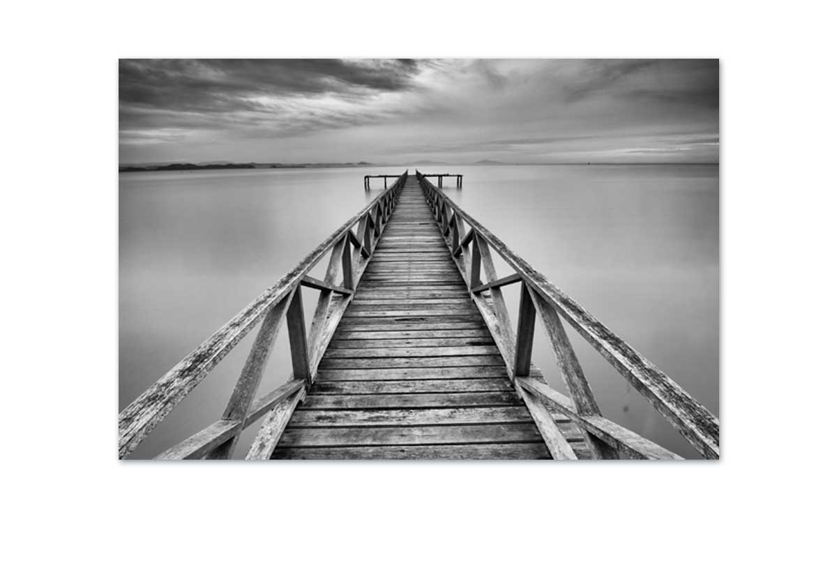 Black & White Lake Jetty | Canvas Wall Art Print - Final Touch Decor