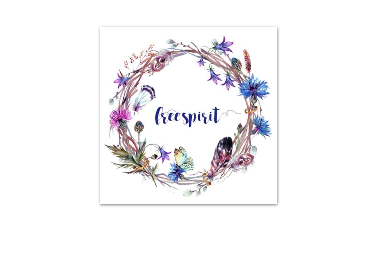 Free Spirit Feather & Floral Wreath | Canvas Wall Art Print - Final Touch Decor