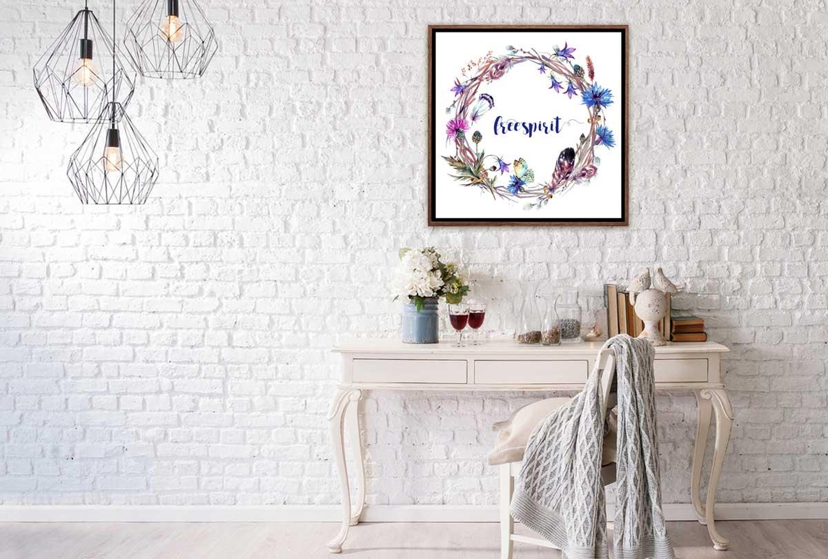 Free Spirit Feather & Floral Wreath | Canvas Wall Art Print - Final Touch Decor
