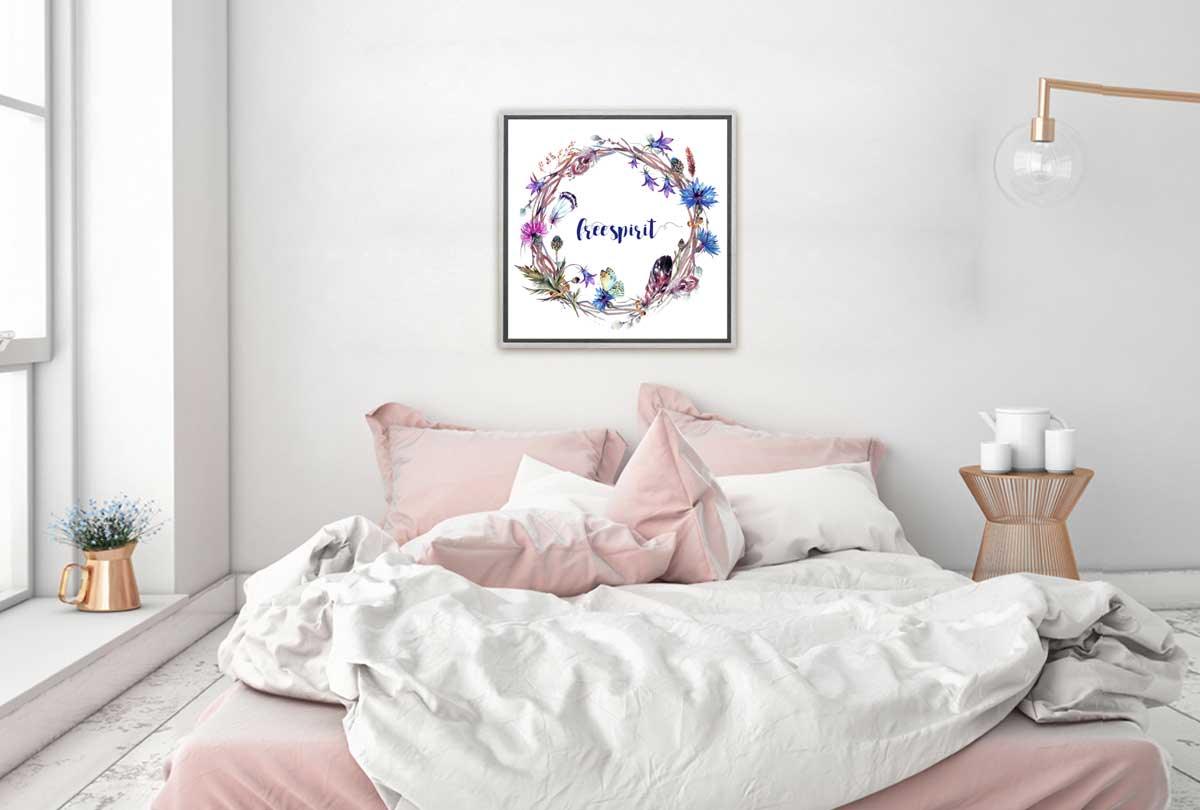 Free Spirit Feather & Floral Wreath | Canvas Wall Art Print - Final Touch Decor