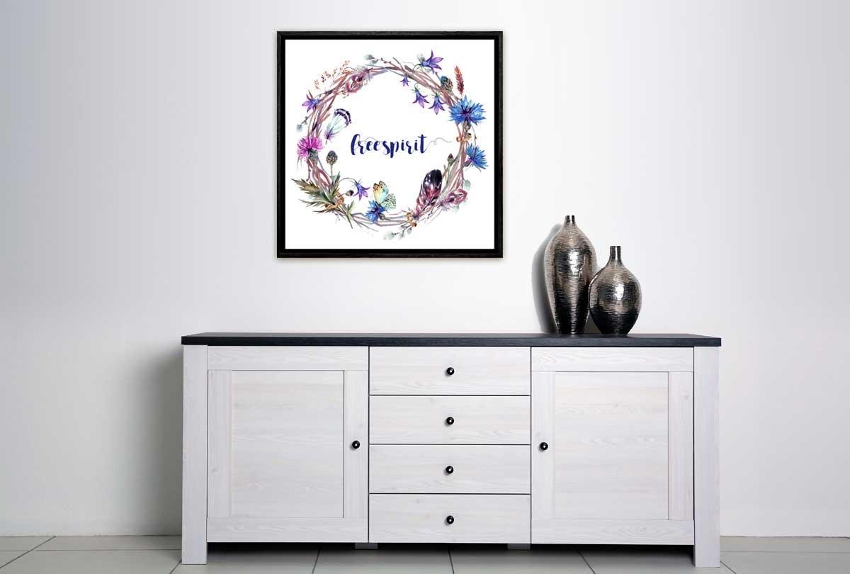 Free Spirit Feather & Floral Wreath | Canvas Wall Art Print - Final Touch Decor