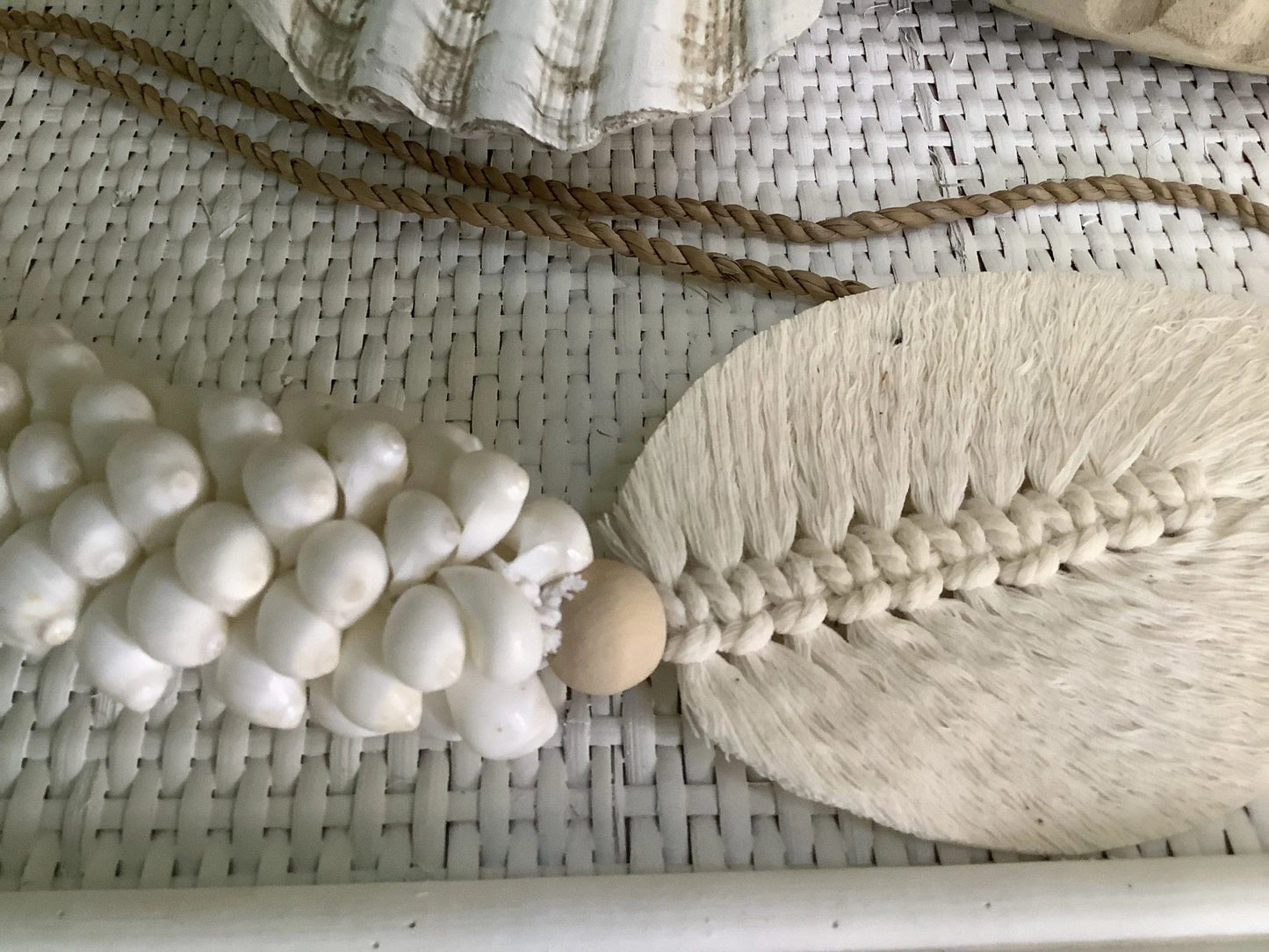 Large White Shell Macrame Leaf - Final Touch Decor