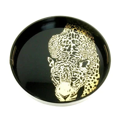 Black and Gold Cheetah Tray - Round - Final Touch Decor
