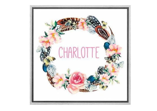 A Personalised Boho Wreath | Custom Girls Canvas Wall Art Print - Final Touch Decor